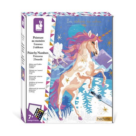 Рисуване и боядисване - Maxi kreatívna sada Maľovanie s číslami Jednorožce Paint by Numbers Watercolor Unicorns Atelier Janod