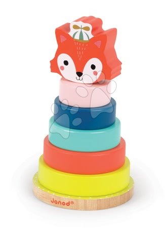 Hračky pre najmenších od výrobcu Janod - Drevená pyramída líška Baby Forest Janod
