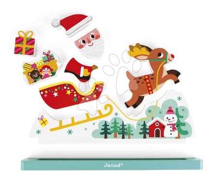 Puzzle pro nejmenší - Dřevěné magnetické puzzle Mikuláš na saních Janod - 2