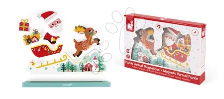 Puzzle pro nejmenší - Dřevěné magnetické puzzle Mikuláš na saních Janod - 3