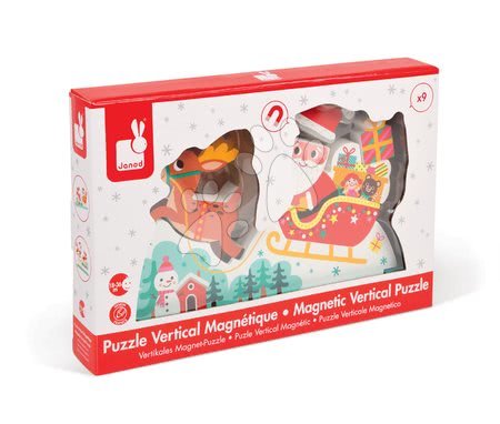 Puzzle pro nejmenší - Dřevěné magnetické puzzle Mikuláš na saních Janod - 4