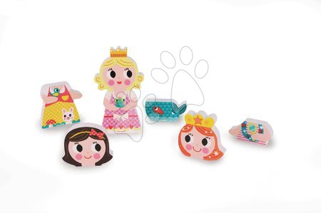 Puzzle pre najmenších - Drevené magnetické figúrky Princezné Funny Magnets Janod - 1