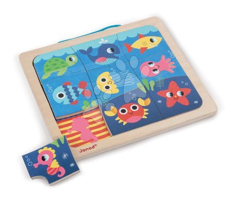 Puzzle pro nejmenší - Dřevěné magnetické puzzle Happy Fish Magneto Janod - 2