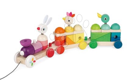 Tahací hračky - Dřevěný vláček na tažení Giant Multicolor Train Janod - 6