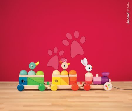 Tahací hračky - Dřevěný vláček na tažení Giant Multicolor Train Janod - 7
