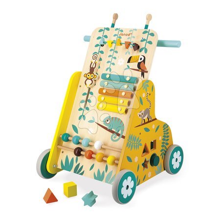  Készségfejlesztő fajátékok - Fa többfunkciós járássegítő Multi-activity Trolley Tropik Janod - 8