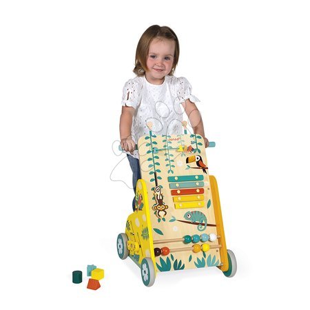  Készségfejlesztő fajátékok - Fa többfunkciós járássegítő Multi-activity Trolley Tropik Janod - 5