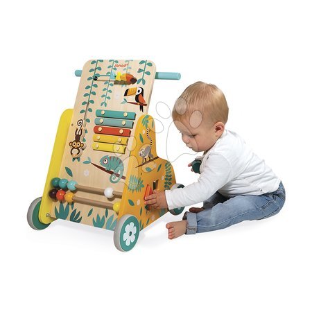  Készségfejlesztő fajátékok - Fa többfunkciós járássegítő Multi-activity Trolley Tropik Janod - 4