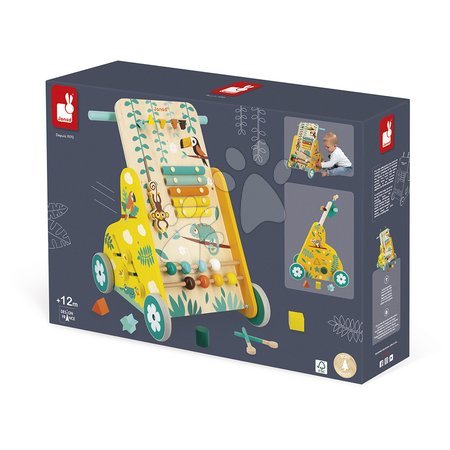  Készségfejlesztő fajátékok - Fa többfunkciós járássegítő Multi-activity Trolley Tropik Janod - 2