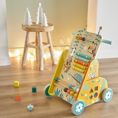  Készségfejlesztő fajátékok - Fa többfunkciós járássegítő Multi-activity Trolley Tropik Janod - 10
