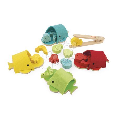 Brinquedos didáticos de madeira | Página 4 - Brinquedo didático para triagem Montessori Baleias Jogo de Combinação de Cores Janod