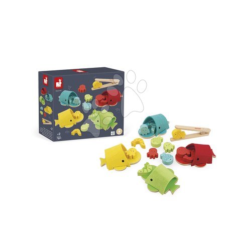 Dřevěné didaktické hračky - Didaktická hračka na triedenie Montessori Veľryby Whales Colour Matching Game Janod - 1