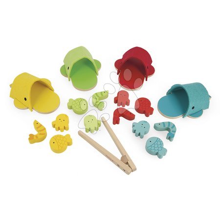 Dřevěné didaktické hračky - Didaktická hračka na triedenie Montessori Veľryby Whales Colour Matching Game Janod - 3