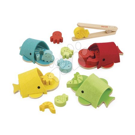 Dřevěné didaktické hračky - Didaktická hračka na triedenie Montessori Veľryby Whales Colour Matching Game Janod - 4