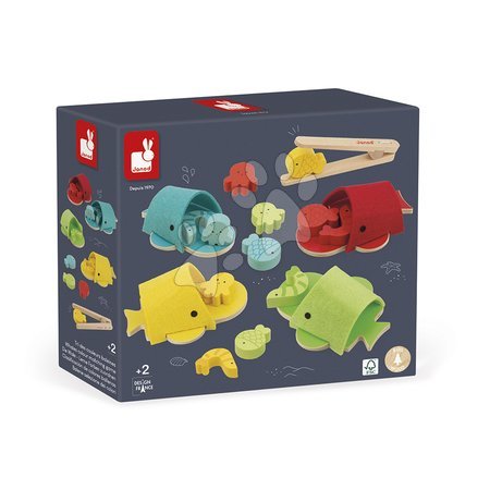 Dřevěné didaktické hračky - Didaktická hračka na triedenie Montessori Veľryby Whales Colour Matching Game Janod - 7