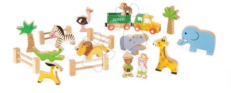 Garáže  - Dřevěná stavebnice Safari Story Set Box Janod se zvířátky 19 dílů_1