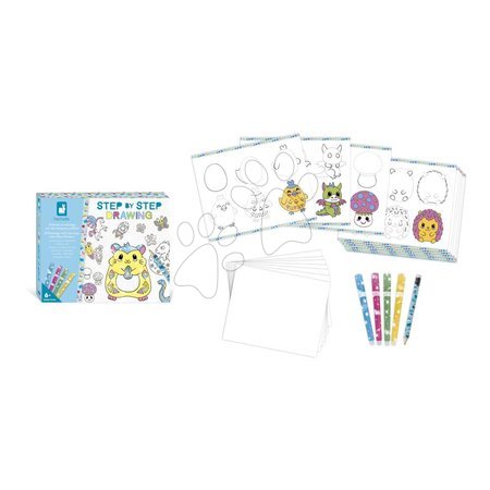 Рисуване и боядисване - Kreatívna sada Kreslenie krok za krokom Drawings and Colourings with Glitter Markers Step by Step Janod_1