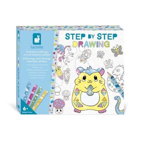 Рисуване и боядисване - Kreatívna sada Kreslenie krok za krokom Drawings and Colourings with Glitter Markers Step by Step Janod