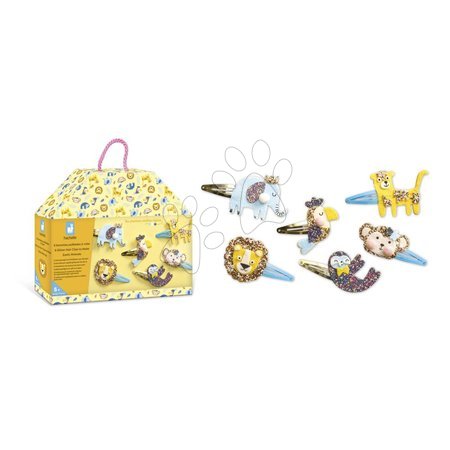 Lucru manual și creație - Set pentru fabricarea bijuteriilor Agrafe de păr Animale exotice Glitter Hair Clips Exotic Animals Atelier Janod - 5