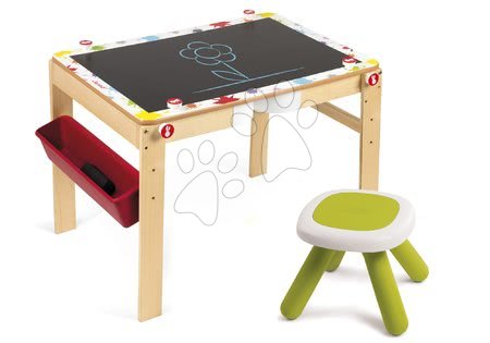 Janod - Set dřevěná magnetická školní lavice Splash Janod s tabulí 2v1 polohovatelná a židle