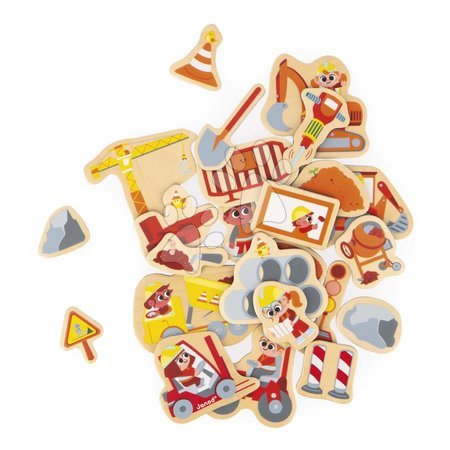 Магнити за деца - Дървени магнитчета На строежа Construction Equipment Magnets Janod - 2