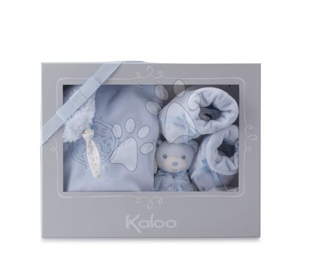 Dojčenské súpravy - Plyšový medvedík pre najmenších Perle-Gift Set Kaloo s hrkálkou a topánkami modrý od 0 mesiacov_1