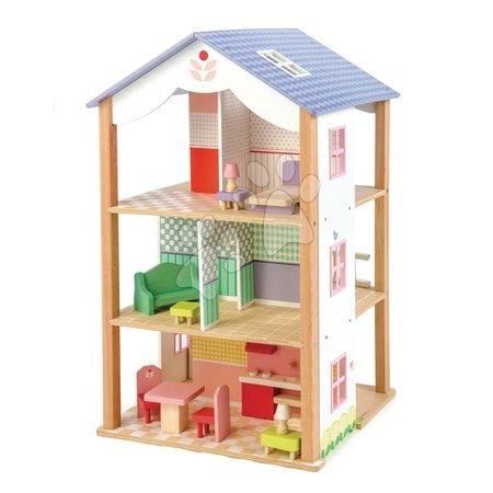 Dřevěné hračky Tender Leaf Toys - Dřevěný domeček pro panenku Bluebird Villa Tender Leaf Toys 15 dílů otevřený styl s kompletním vybavením_1