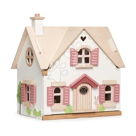 Tender Leaf Toys - Dřevěný venkovský domeček pro panenku Cottontail Cottage Tender Leaf Toys 13 dílů se stylovým retro nábytkem výška 48 cm