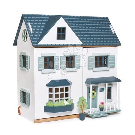 Dřevěné hračky Tender Leaf Toys - Dřevěný domeček pro panenku Dovetail House Tender Leaf Toys ultra stylový se 6 pokoji a parketami bez nábytku a postaviček