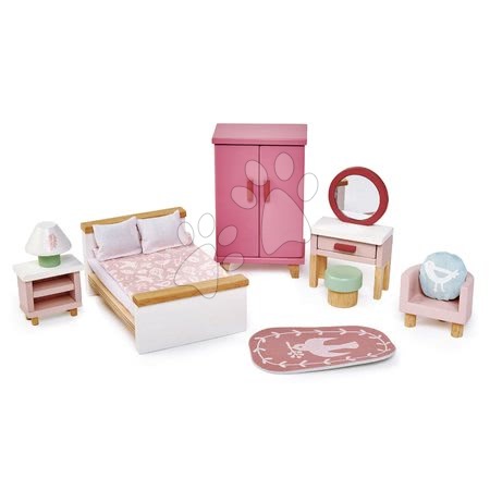 Dřevěné domky pro panenky - Dřevěný nábytek do ložnice Dovetail Bedroom Set Tender Leaf Toys