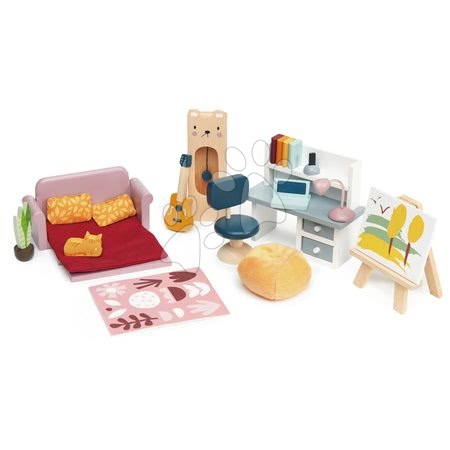 Dřevěné domky pro panenky - Dřevěný nábytek pro školáka Dolls House Study Furniture Tender Leaf Toys