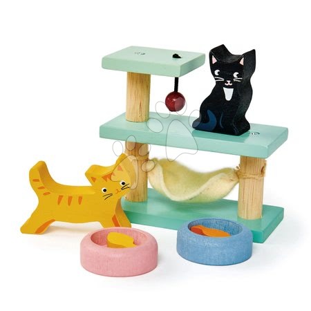 Dřevěné domky pro panenky - Dřevěné kočičky Pet Cats Set Tender Leaf Toys