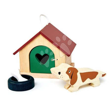 Lesene hišice za figurice - Lesena uta s kužkom Pet Dog Set Tender Leaf Toys