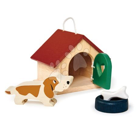 Lesene hišice za figurice - Lesena uta s kužkom Pet Dog Set Tender Leaf Toys_1