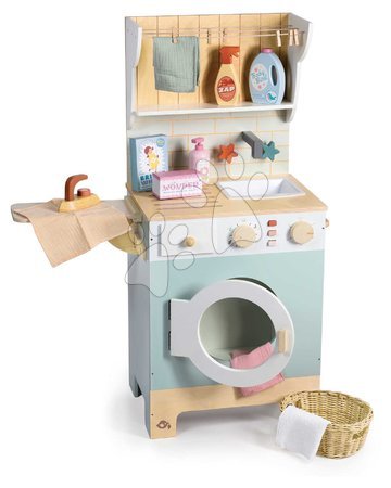 Ab 3 bis 6 Jahren - Holz-Wäscherei mit Frontlader-Waschmaschine Laundrette Tender Leaf Toys