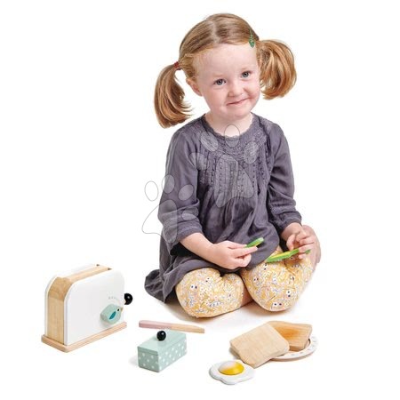 Dětské kuchyňky Tender Leaf Toys - Dřevěný topinkovač s avokádem Breakfast toaster set Tender Leaf Toys chleby, vajíčko a nádobí_1
