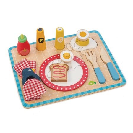 Dětské kuchyňky Tender Leaf Toys - Dřevěný tác se snídaní Breakfast Tray Tender Leaf Toys 12dílná souprava s talířem a příborem_1