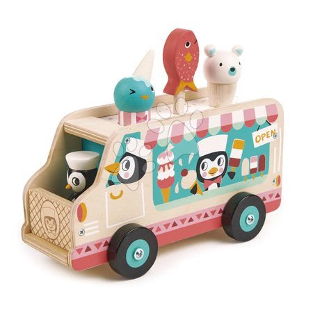 Dřevěná auta  - Dřevěné auto se zmrzlinou Penguin's Gelato Van Tender Leaf Toys