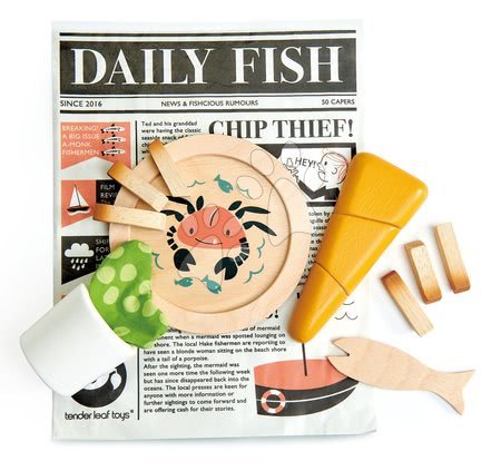 Fa játékkonyhák - Hagyományos angol vacsora halászoknak Fish and Chips supper Tender Leaf Toys