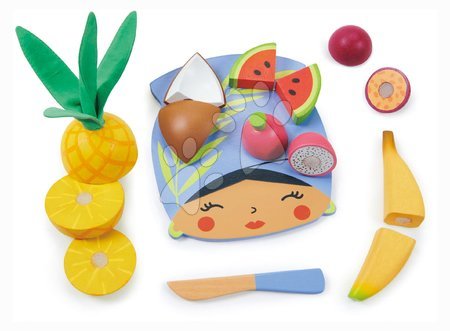 Játékkonyhák - Fa vágódeszka trópusi gyümölcsökkel Tropical Fruit Chopping Board Tender Leaf Toys