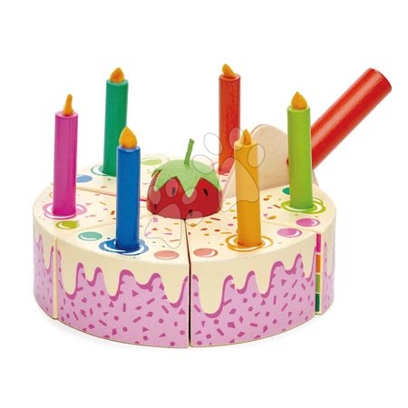 Dřevěné kuchyňky - Dřevěný dort s jahodou Rainbow Birthday Cake Tender Leaf Toys_1