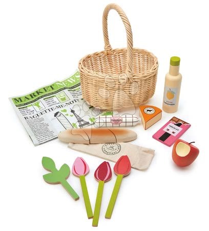 Drevené kuchynky - Drevený košík s tulipánmi Wicker Shopping Basket Tender Leaf Toys_1