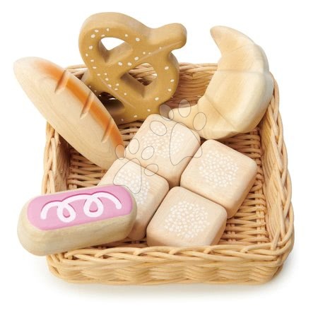 Dětské kuchyňky - Dřevěný košík s pekařskými výrobky Bread Basket Tender Leaf Toys