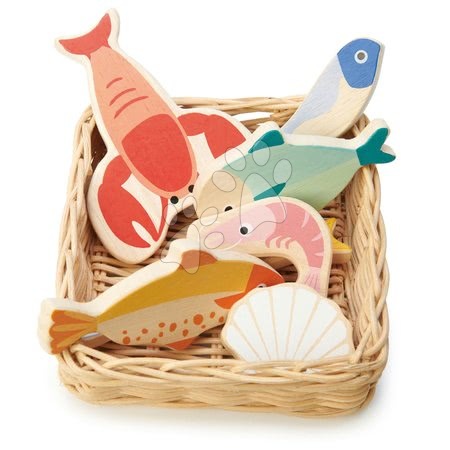 Detské kuchynky - Drevený košík s morskými plodmi Seafood Basket Tender Leaf Toys