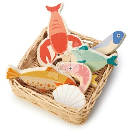 Dřevěné kuchyňky - Dřevěný košík s mořskými plody Seafood Basket Tender Leaf Toys_1
