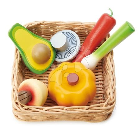 Dětské kuchyňky Tender Leaf Toys - Dřevěný košík se zeleninou Veggie Basket Tender Leaf Toys s dýní avokádem žampionem a cibulkou