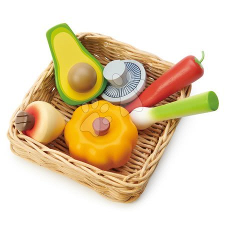 Dětské kuchyňky Tender Leaf Toys - Dřevěný košík se zeleninou Veggie Basket Tender Leaf Toys s dýní avokádem žampionem a cibulkou_1