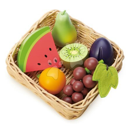 Dětské kuchyňky Tender Leaf Toys - Dřevěný košík s ovocem Fruity Basket Tender Leaf Toys s hroznem hruškou melounem a švestkou_1