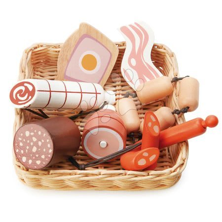 Detské kuchynky - Drevený košík s údeninami Charcuterie Basket Tender Leaf Toys