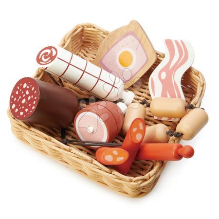 Dětské kuchyňky Tender Leaf Toys - Dřevěný košík s uzeninami Charcuterie Basket Tender Leaf Toys se šunkou párky klobásou a salámem_1